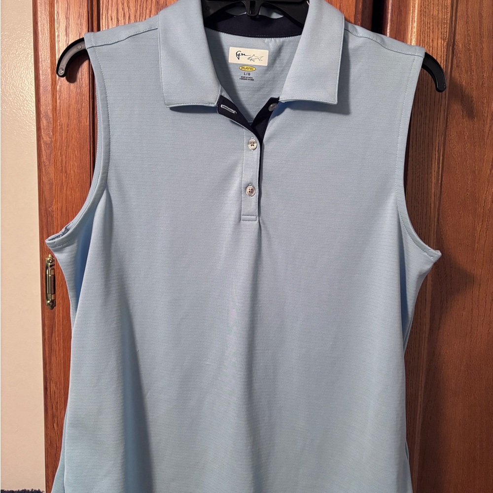 Greg Norman Collection Light Blue Sleeveless Golf Polo Size L